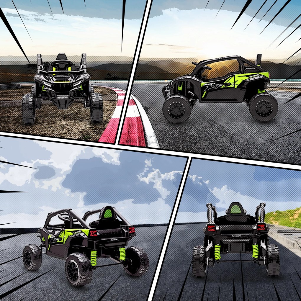Macchina Elettrica per Bambini 3-5 Anni 12V con Licenza Kawasaki Doppio Motore Telecomando e Musica Nero...