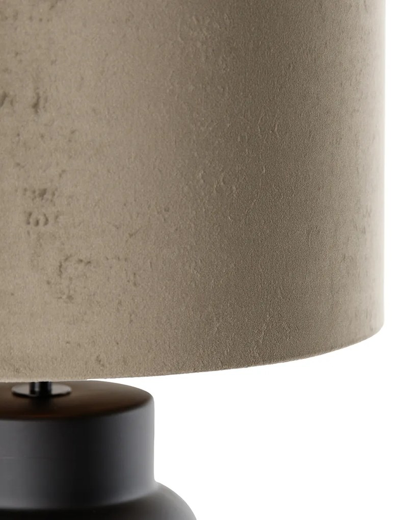 Lampada da tavolo di design con paralume in velluto nero color tortora con oro 35 cm - Alisia