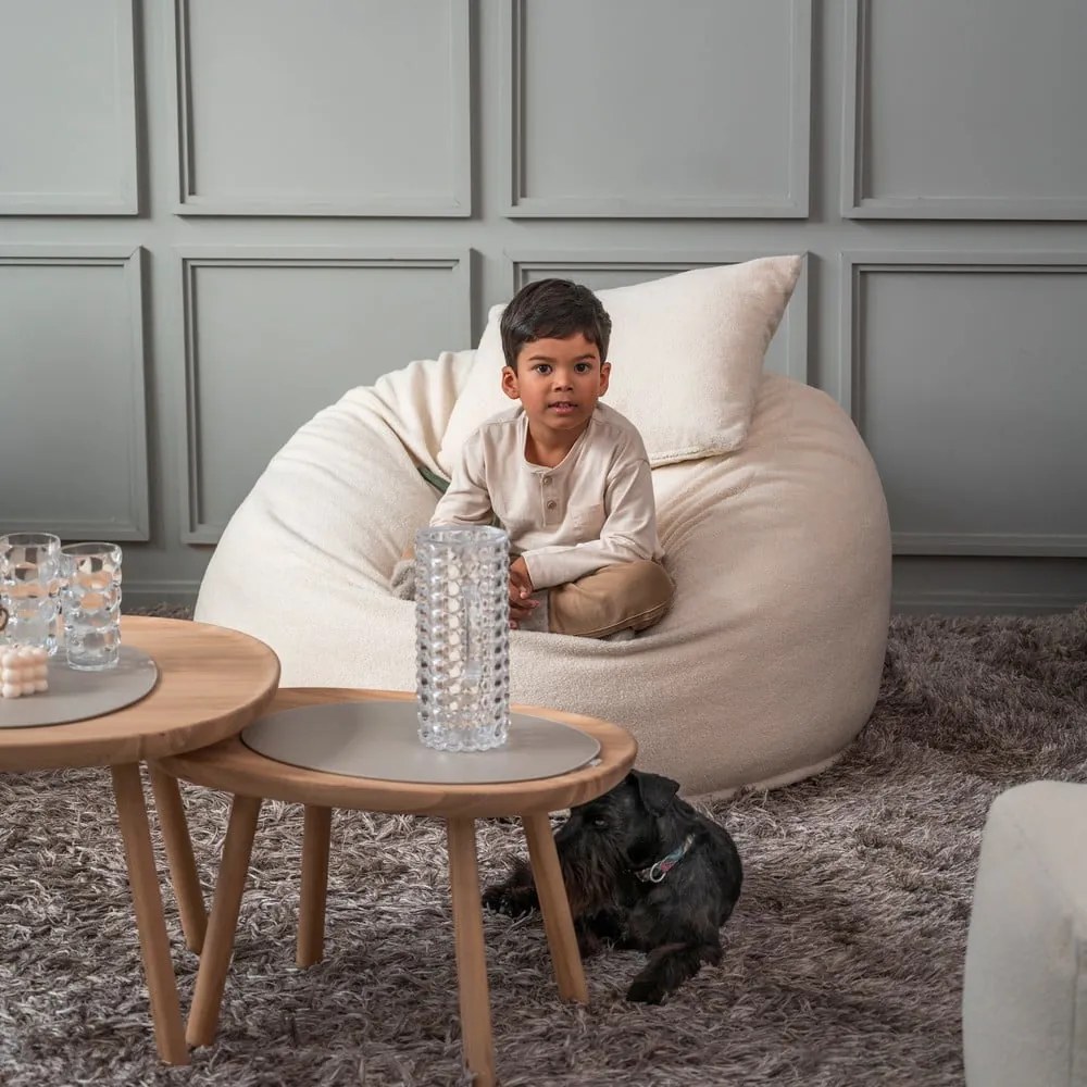 Puof a sacco color crema con rivestimento in bouclé Om 110 – SLOWDOWN