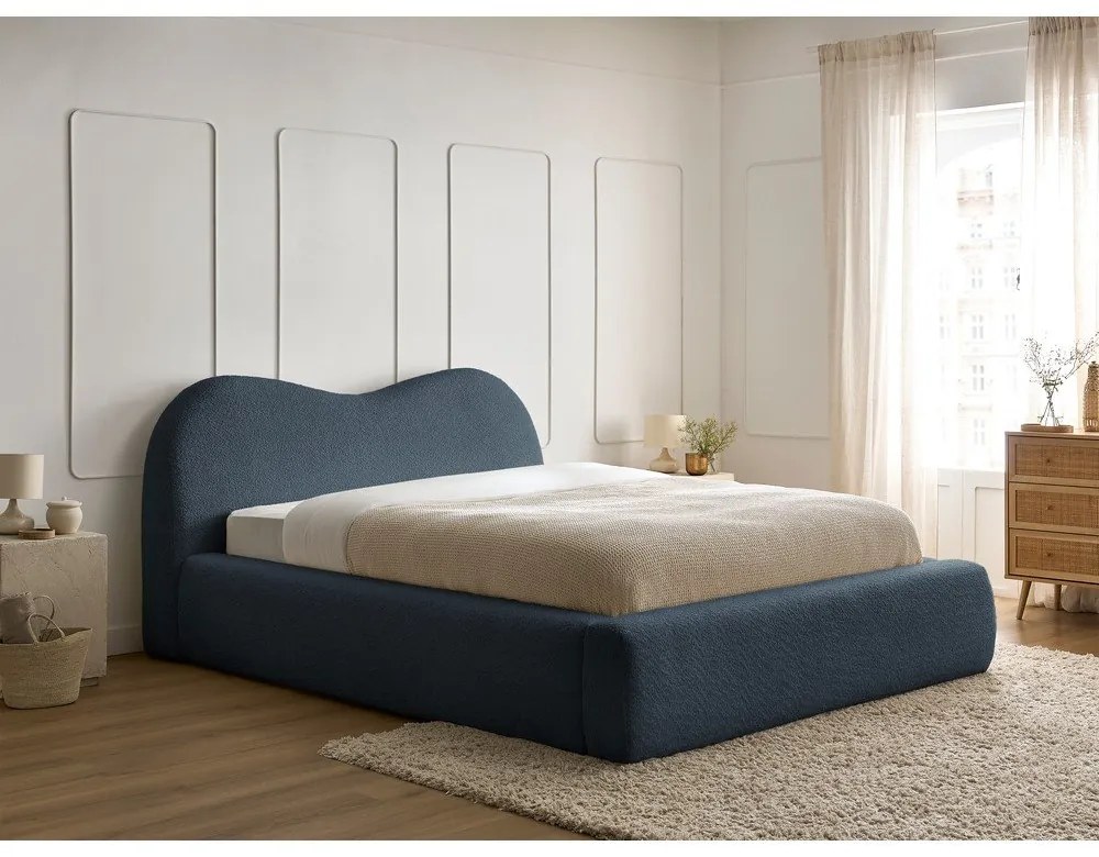 Letto matrimoniale in blu scuro imbottito con spazio contenitivo con rete inclusa 160x200 cm Orlane – Bobochic Paris