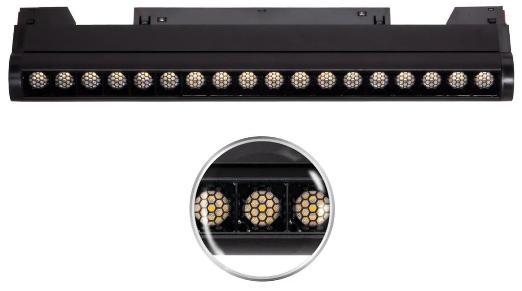 Faro LED Lineare 18W Magnetico 36cm CRI92 UGR16 Nero 48V Colore Bianco Caldo 3.000K