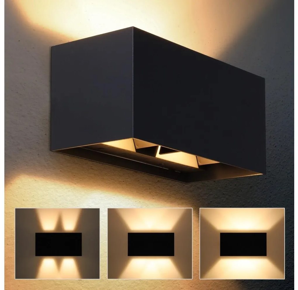 Brilagi - Lampada da parete per esterni DOUBLE CUBE LED, 12W/230V, nera, IP65