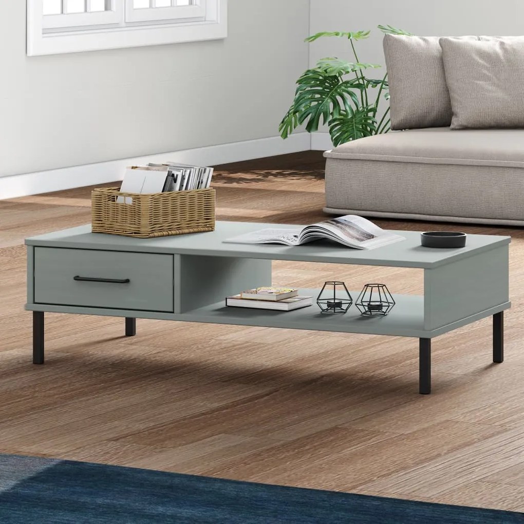 Tavolino Salotto Gambe Metallo Grigio Legno Massello Pino Oslo /