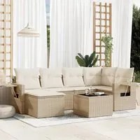 Set Divani da Giardino 7 pz con Cuscini Beige in Polyrattan 3220467