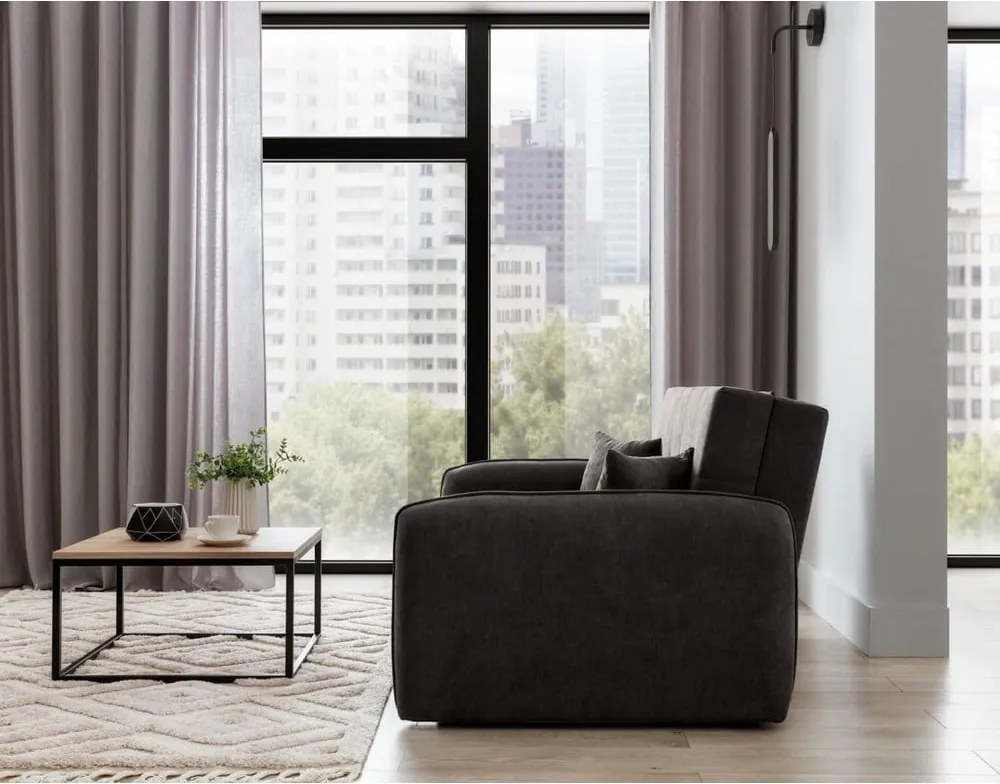 Divano grigio scuro allungabile/con contenitore e rivestimento in ciniglia 155 cm Laine – ELTAP