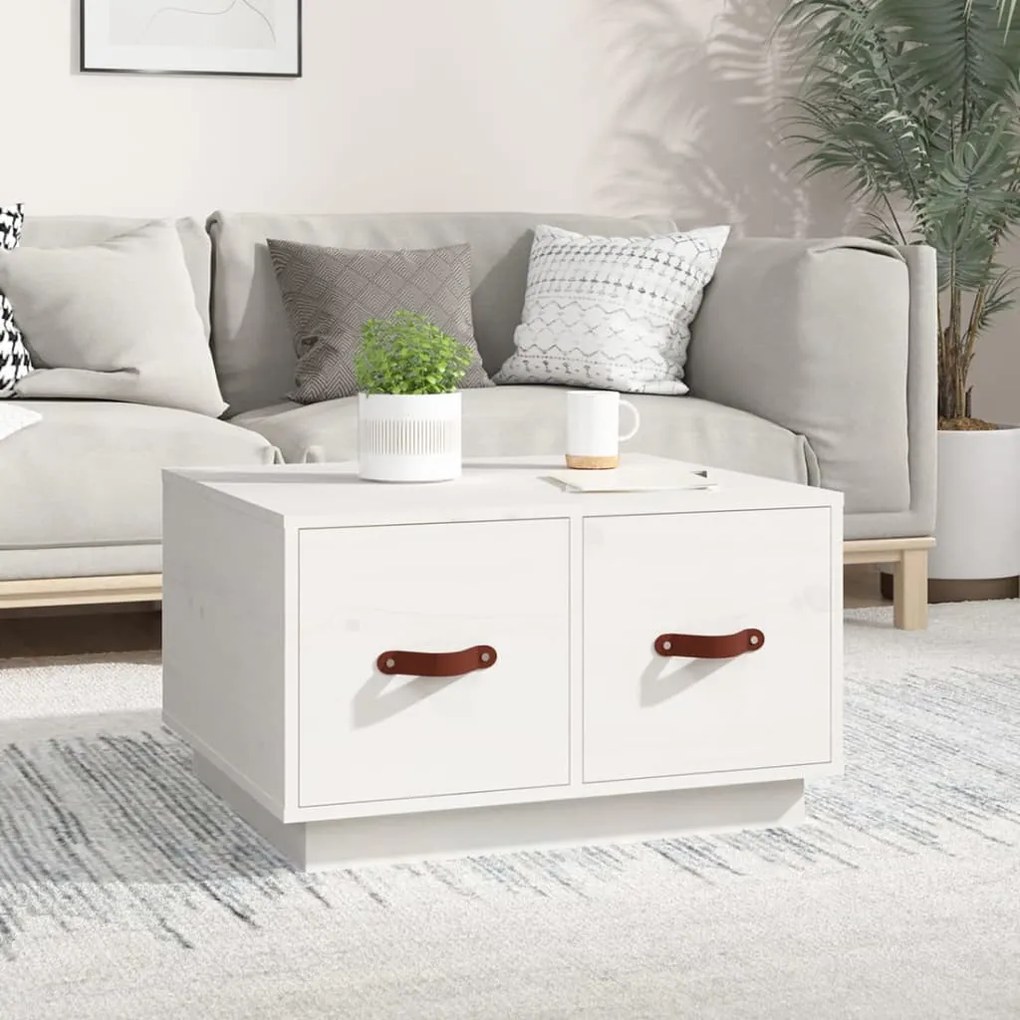 Tavolino Da Salotto Bianco 60x53x35 Cm Legno Massello Di Pino /