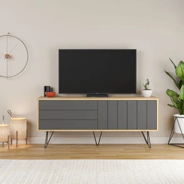 Mobile Porta TV Struttura Rovere E 2 Ante A Ribalta Antracite Picadilly