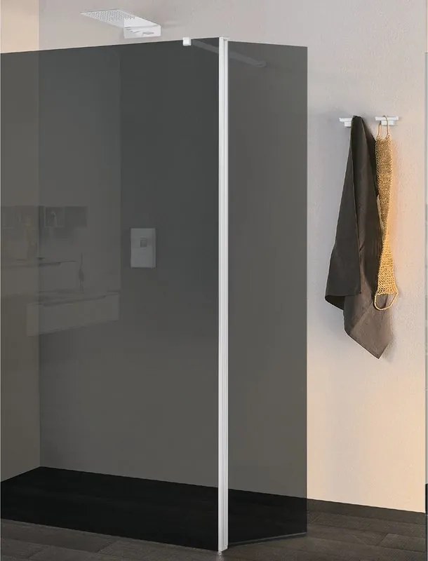 Deflettore walk-in Wens L 30 X H 200cm, vetro fumè 6 mm, profilo bianco opaco