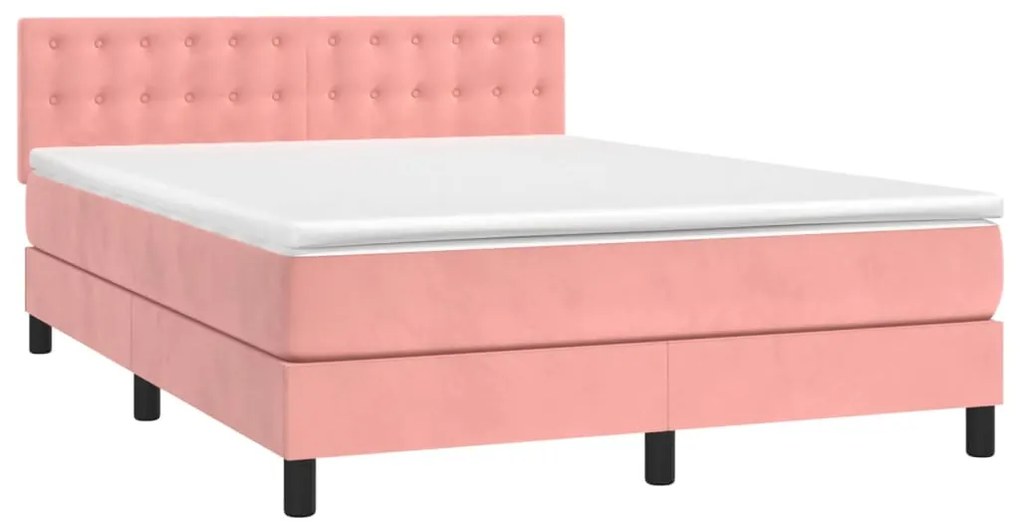 Letto a molle con materasso e led rosa 140x200 cm in velluto