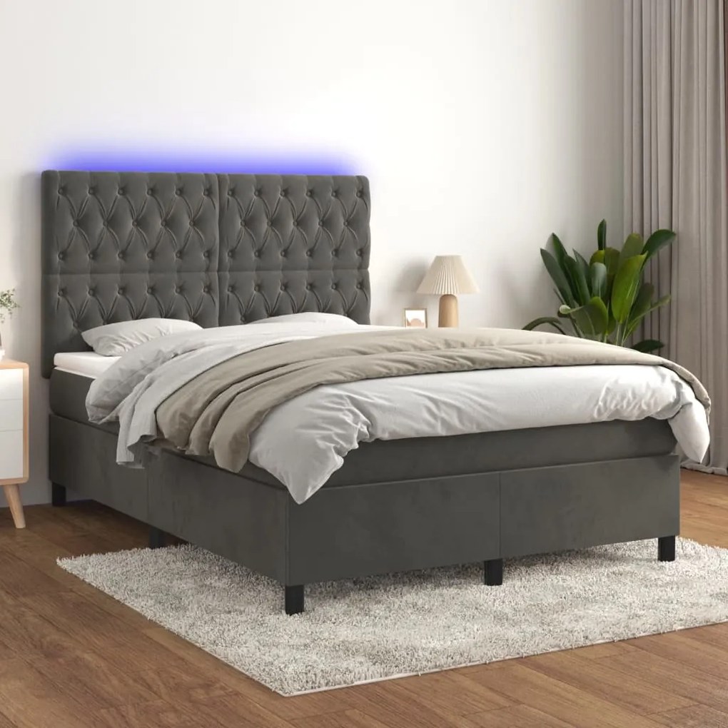 Letto A Molle Con Materasso E Led Grigio Scuro 140x200 Cm /