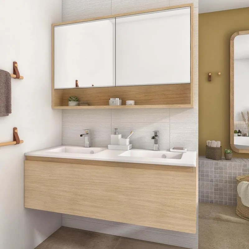 Mobile sottolavabo e lavabo Natural rovere chiaro L 120 x H 40 x P 48 cm