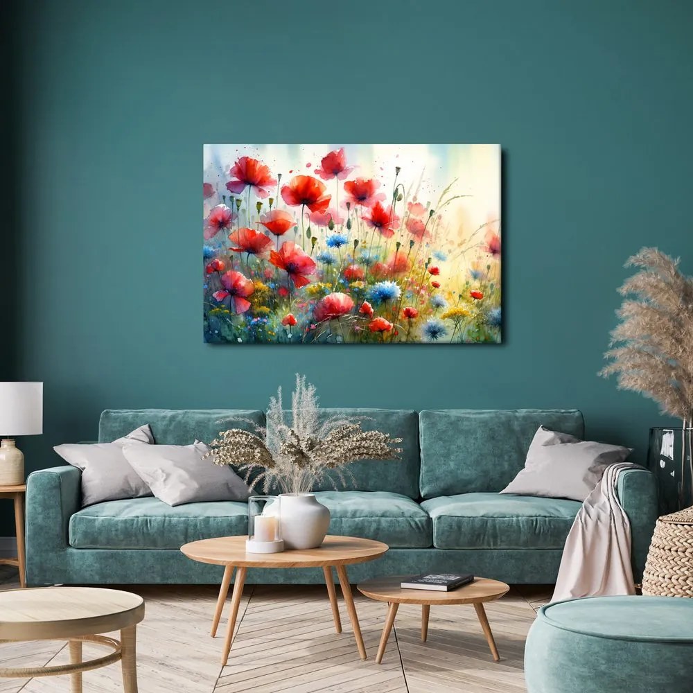 Quadro su tela – Papaveri rossi e fiordalisi blu