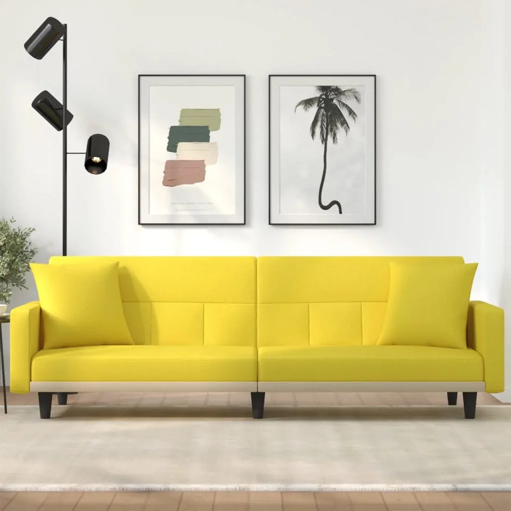 Divano Letto Con Cuscini Giallo Chiaro İn Tessuto /