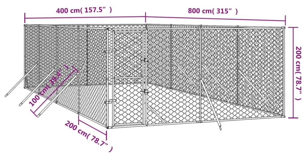 Cuccia per cani da esterno argento 4x8x2 m in acciaio zincato