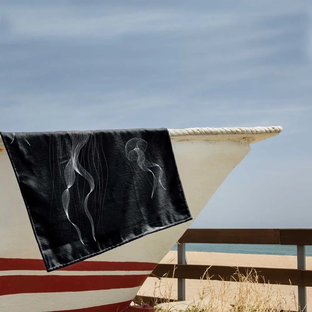 Telo mare bianco e nero 90x180 cm Jellyfish - DecoKing