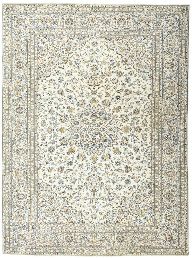 Kashan Tappeto 400x290 Beige (Iran) Annodato A Mano