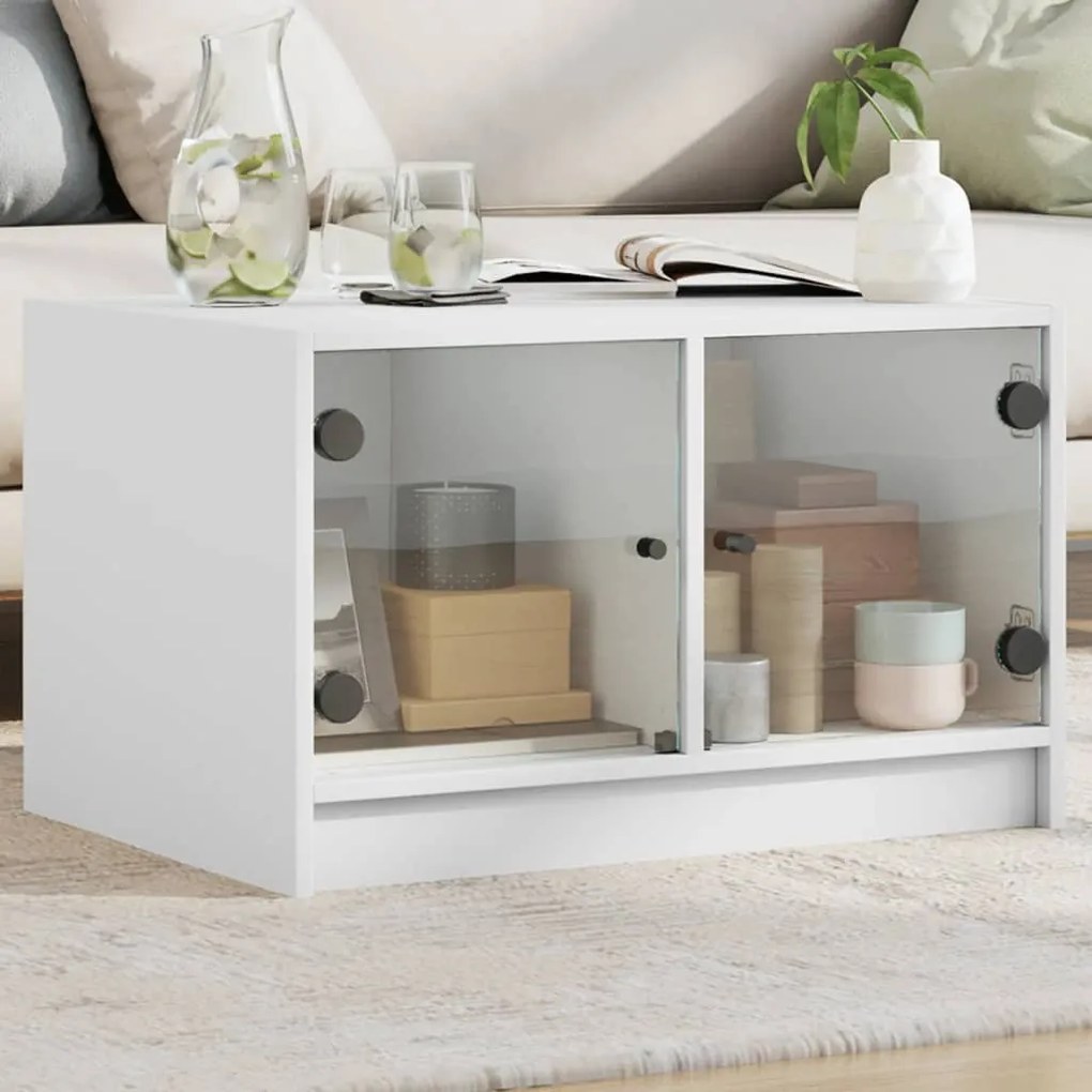 Tavolino Da Salotto Con Ante İn Vetro Bianco 68x50x42 Cm /