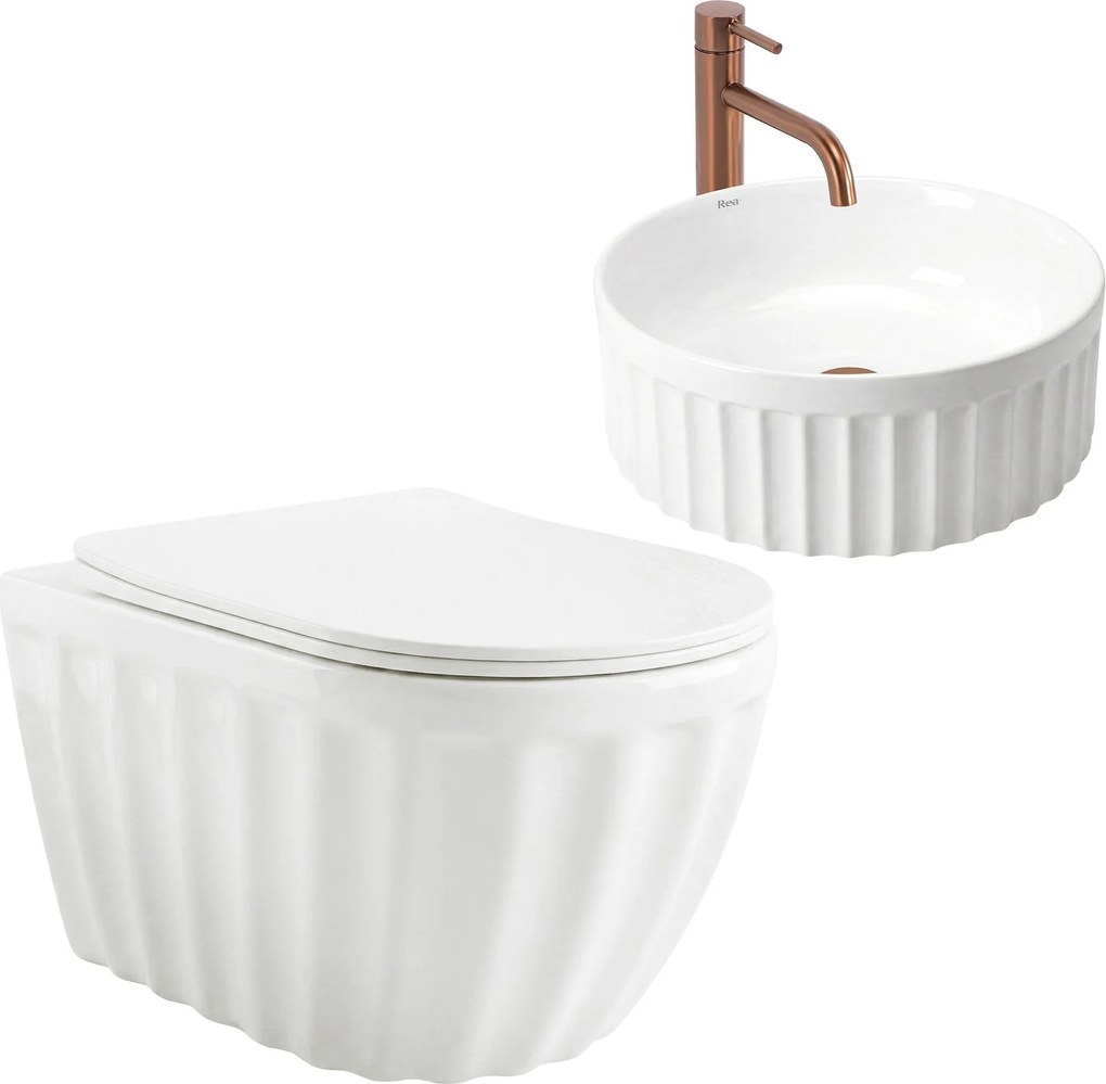 Set: WC sospeso + Lavabo da appoggio Rea Duo White