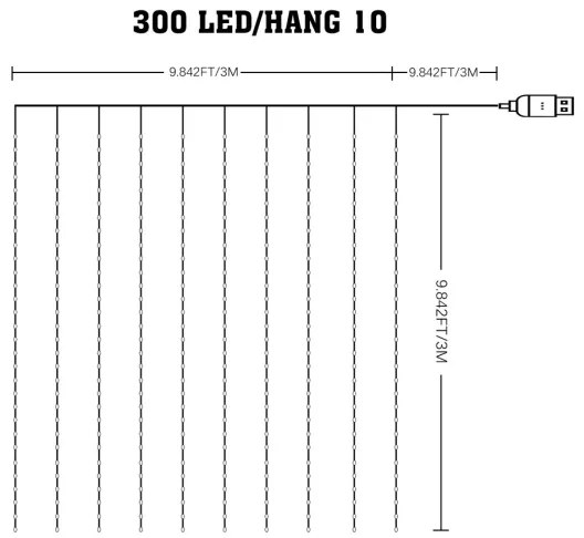 LED RGB Dimmerabile Tenda natalizia WIZARD 300xLED/USB 3x3m + telecomando