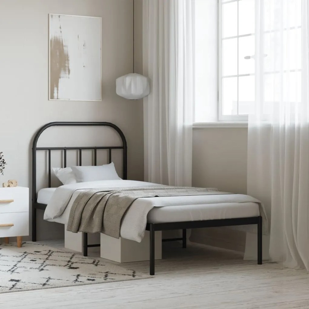 Giroletto Con Testiera İn Metallo Nero 90x200 Cm /