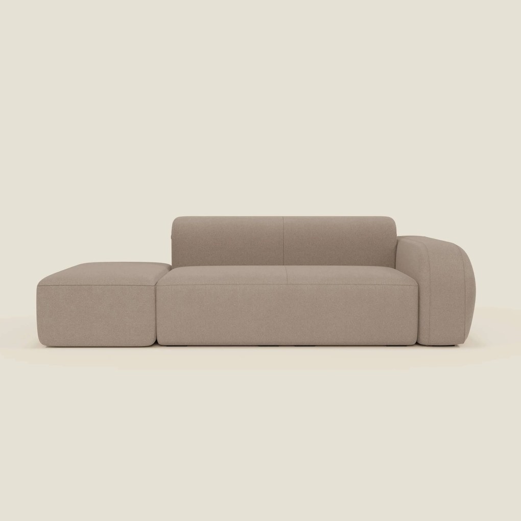 BonBon Divano modulare componibile – Composizione con pouf terminale in tessuto smacchiabile T23 tortora