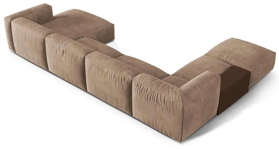 Divano angolare componibile marrone chiaro (con penisola a sinistra/a U) con rivestimento in velluto Martina – Micadoni