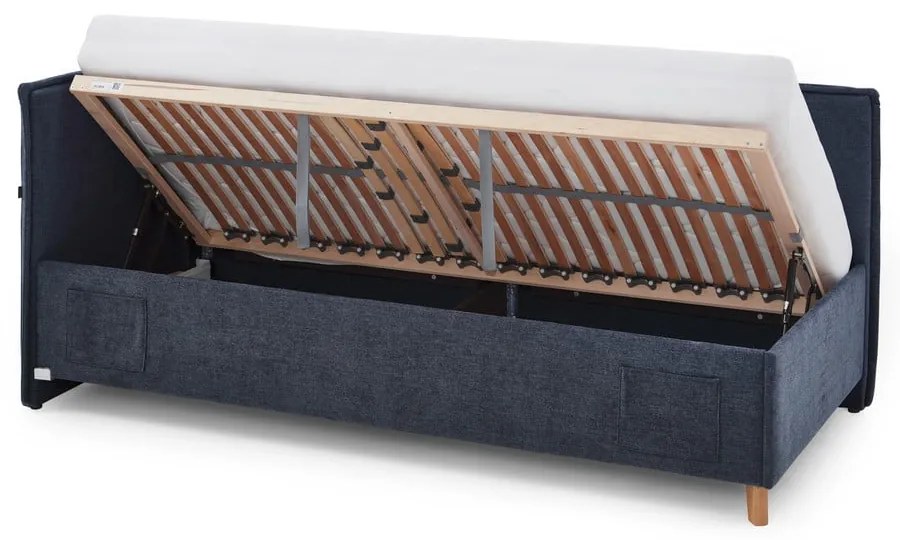 Letto da bambini con sponde blu scuro imbottito con contenitore con rete inclusa 120x200 cm Fun – Meise Möbel