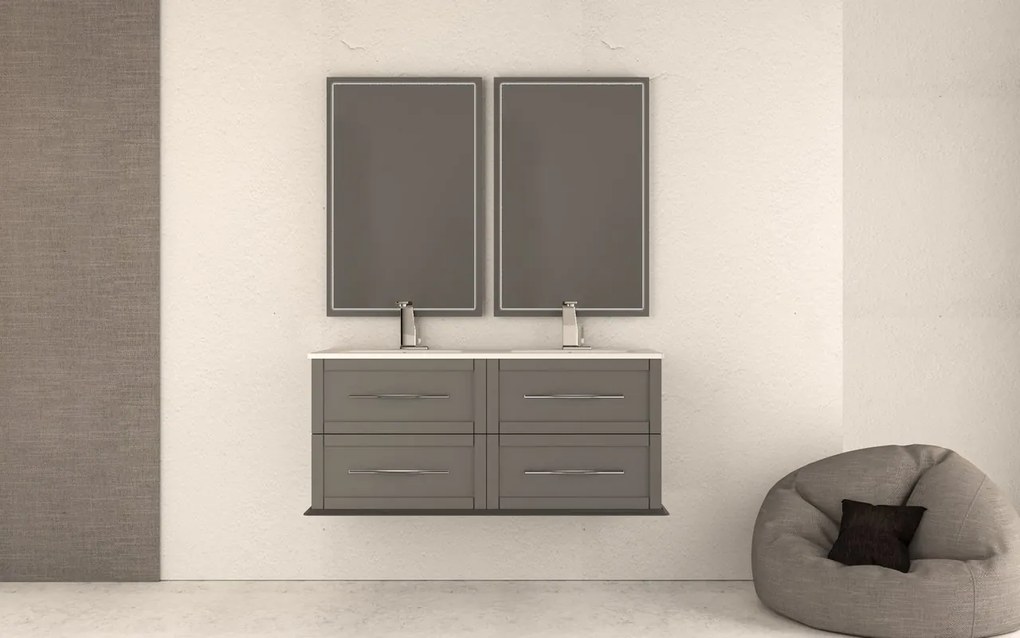 Mobile da bagno sospeso sotto lavabo L 120 x H 55 x P 46 cm grigio laccato opaco, 2 cassetti BADEN HAUS TIFFANY
