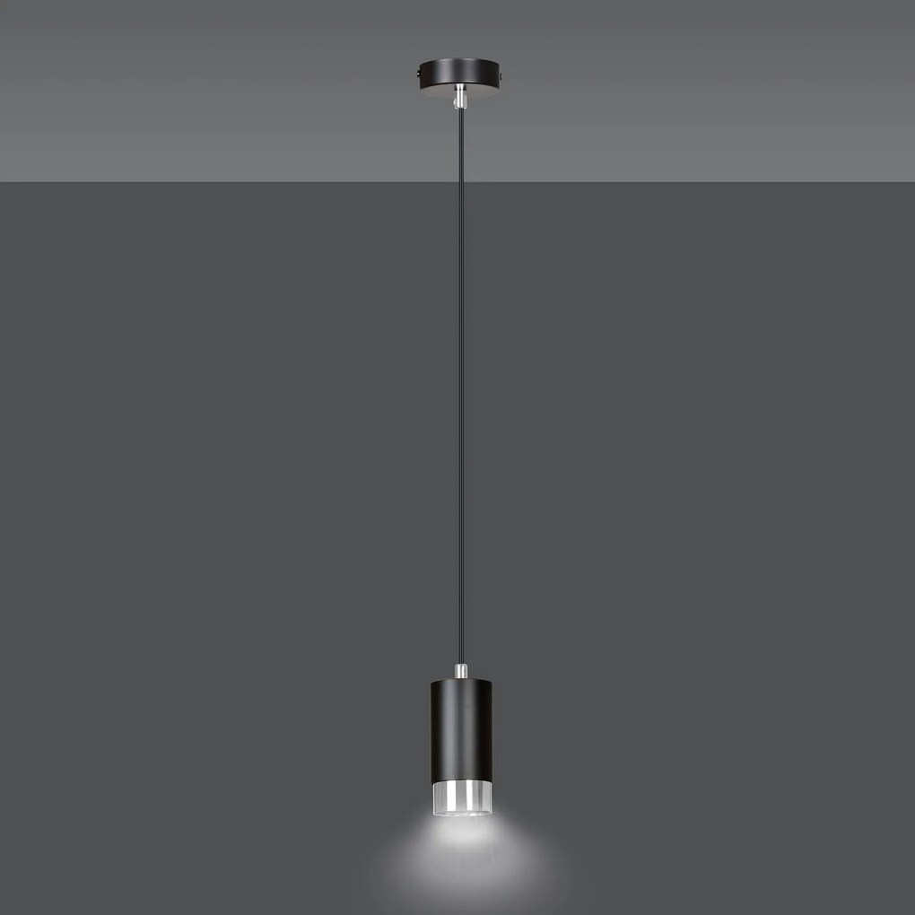 Sospensione Moderna 1 Luce Ivar A Cilindro In Acciaio Nero E Cromo