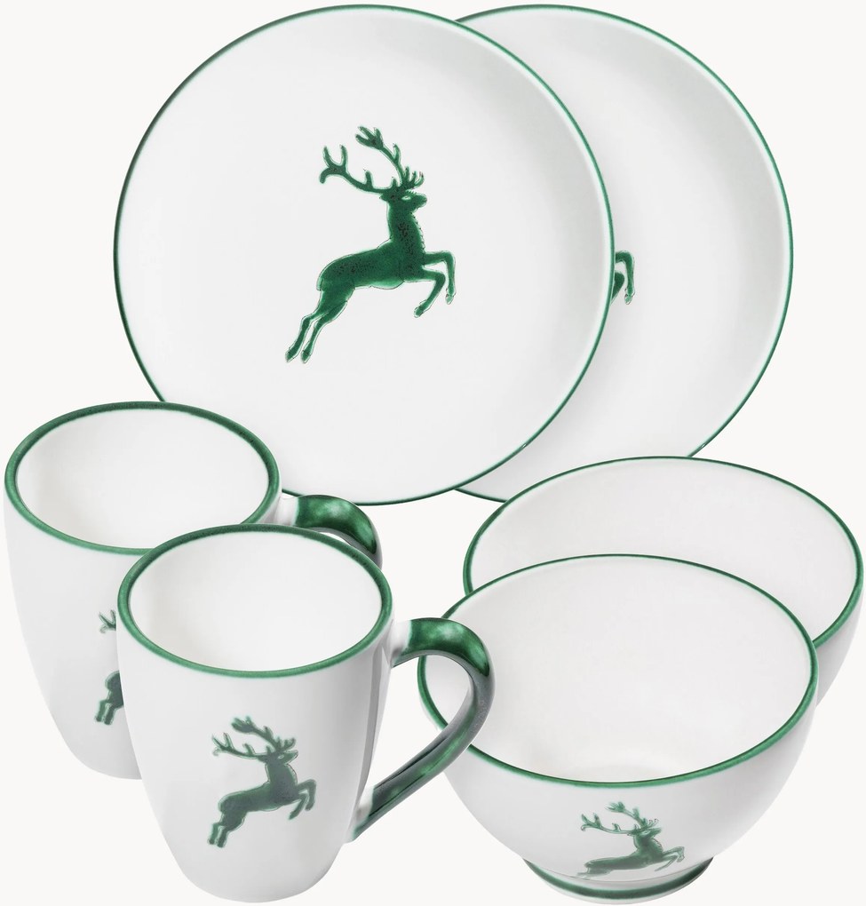 Set da colazione fatto a mano Grüner Hirsch, 2 persone, set da 6