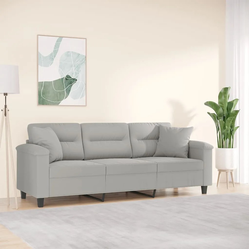 Divano A 3 Posti Con Cuscini Grigio Chiaro 180 Cm Microfibra /