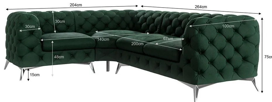 Divano angolare verde scuro (con penisola a sinistra/a L) con rivestimento in velluto Chelsea – Ropez