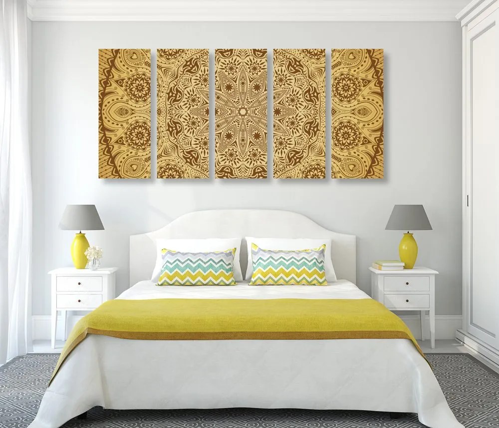 Quadri 5 pezzi – Mandala etnica dorata