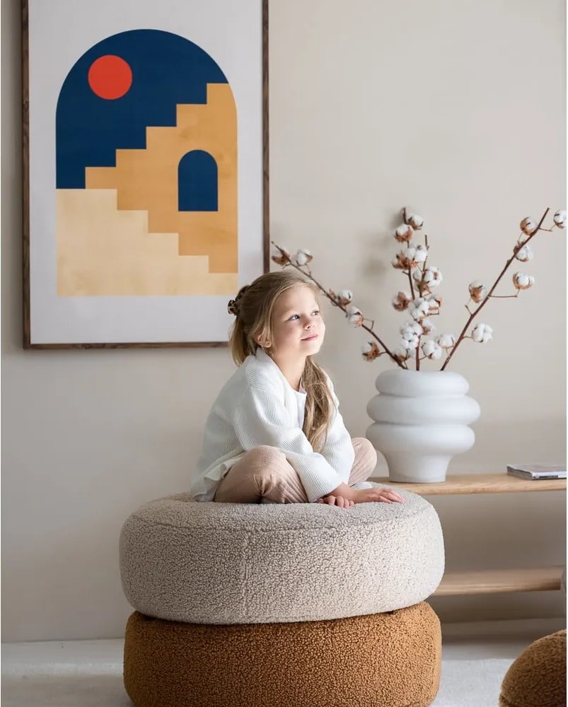 Pouf a sacco per bambini marrone con rivestimento in bouclé Round – Wigiwama