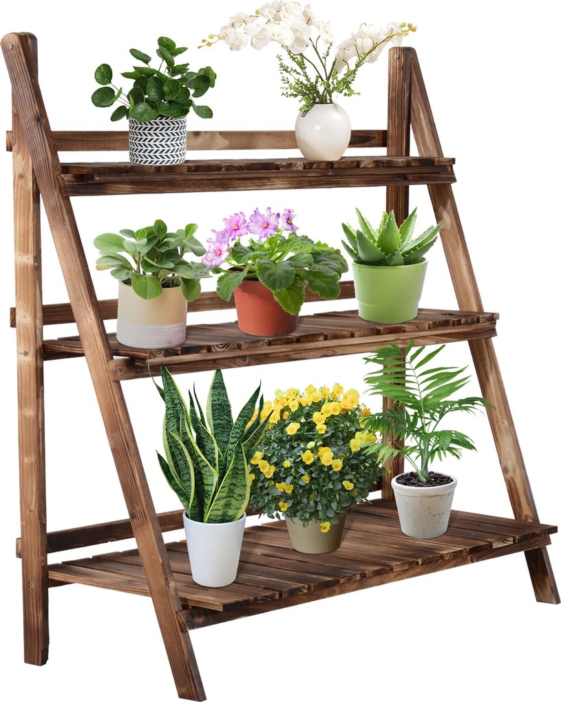 Portapiante da Giardino a 3 Ripiani in Legno di Abete 100x37x93 cm Scaletta...