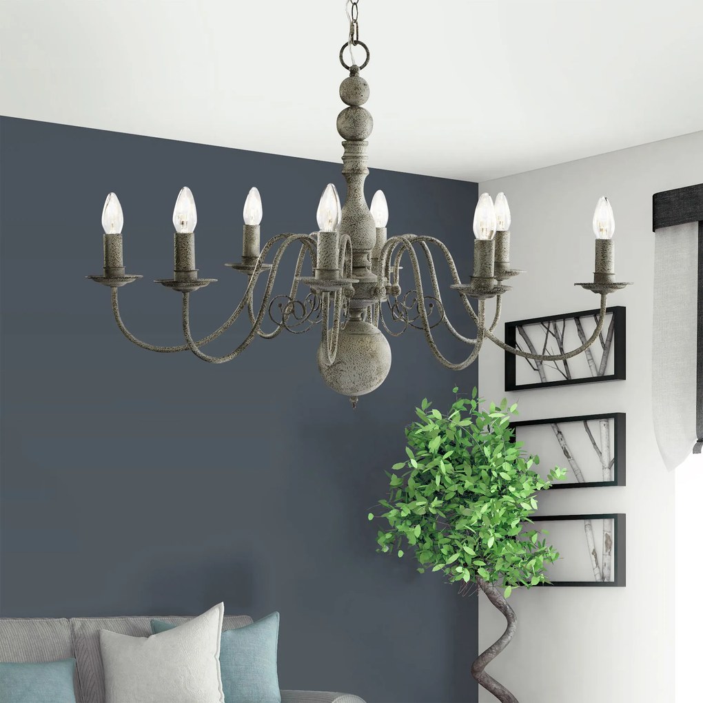 Lampadario Contemporaneo Greythorne Acciaio Grigio 8 Luci E14