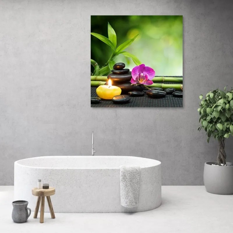 Quadro su tela, Composizione di zen con candele e fiori  Dimensioni 50x50