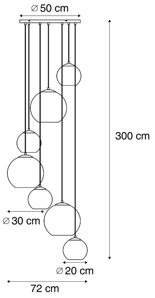 Lampada a sospensione moderna nera con vetro bianco rotondo a 7 luci - Misty