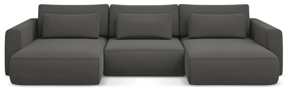 Divano angolare grigio scuro allungabile/con contenitore (a U) con rivestimento in velluto Kapua – Makamii