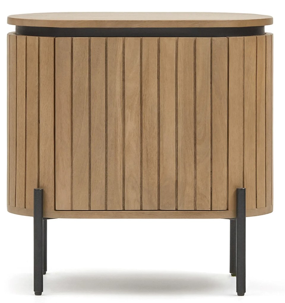 Kave Home - Comodino Licia 1 anta in legno massello di mango e metallo verniciato nero 55 x 55 cm