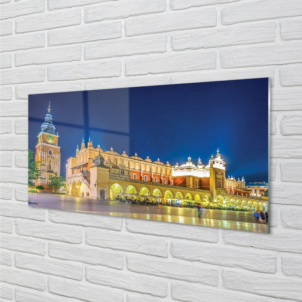 Quadro in vetro Cracovia notte sukiennice 100x50 cm