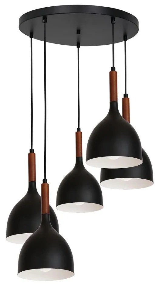 Lampadario a sospensione con filo NOAK WOOD 5xE27/60W/230V nero/legno scuro