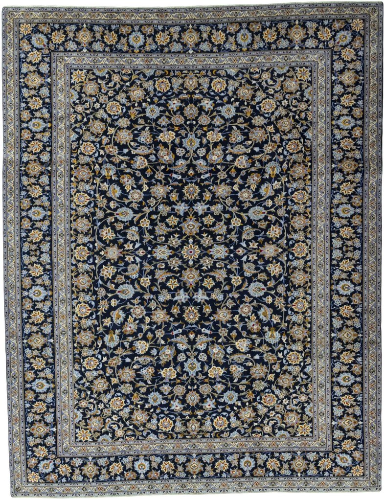 Kashan Tappeto 400 x 310 Blu (Iran) Annodato A Mano