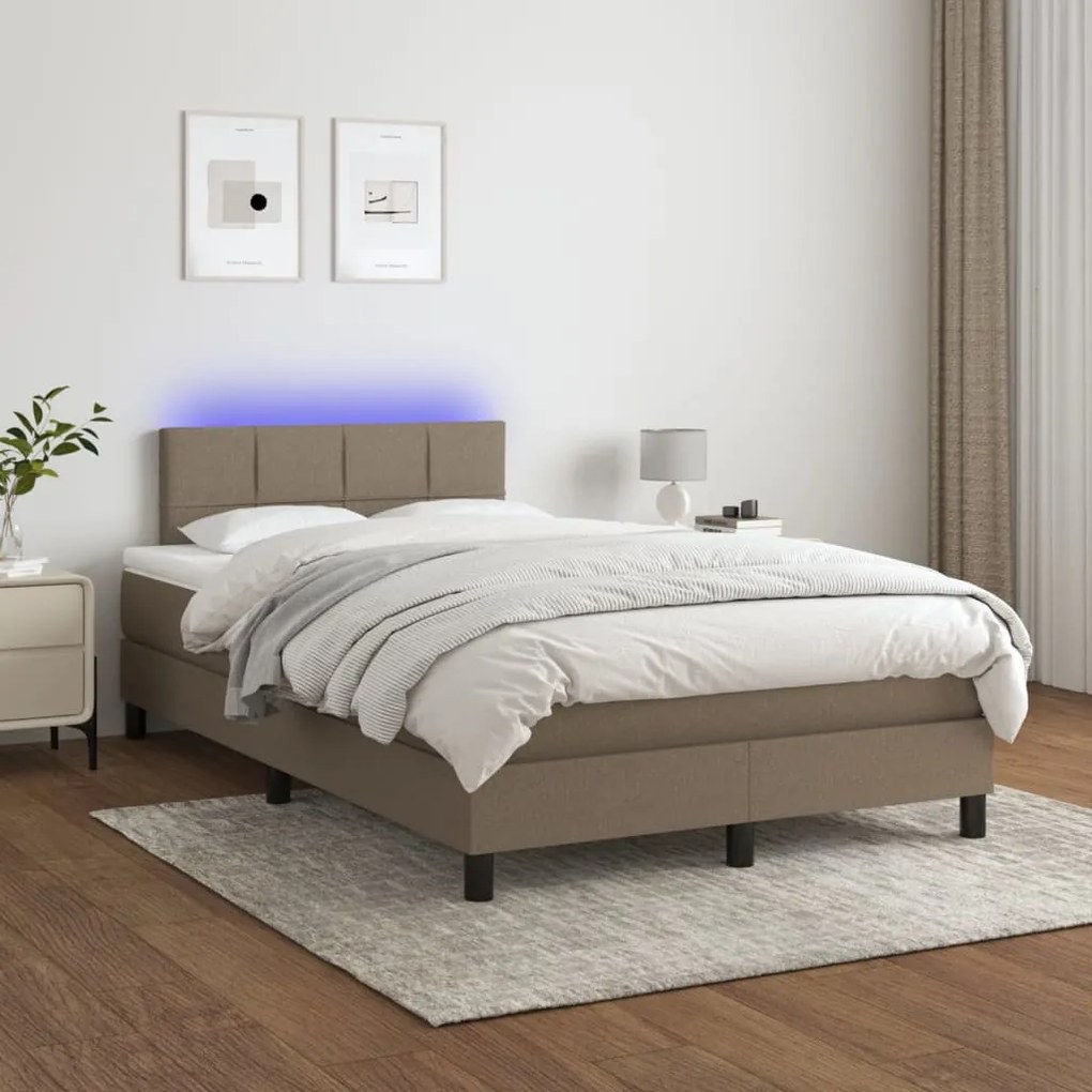 Letto A Molle Con Materasso E Led Tortora 120x200cm İn Tessuto /