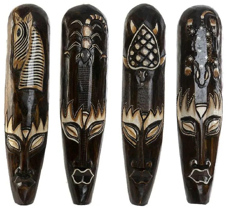 Decorazione da Parete DKD Home Decor Beige Legno Marrone scuro Maschera Tribale (11 x 4 x 50 cm) (4 Unità)