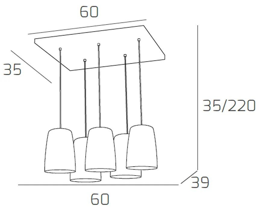 Sospensione Contemporanea Rett. Shaded Metallo E Vetro Cromo 5 Luci E27