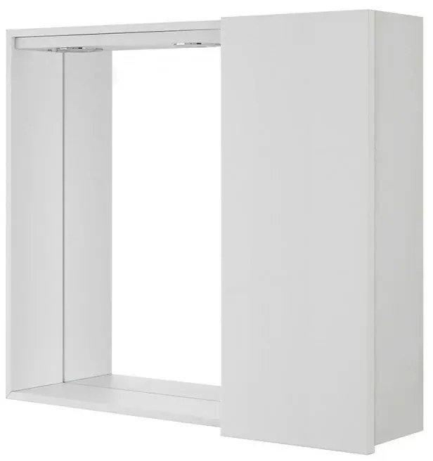 Specchio contenitore 68x61 cm bianco lucido con anta a destra e LED