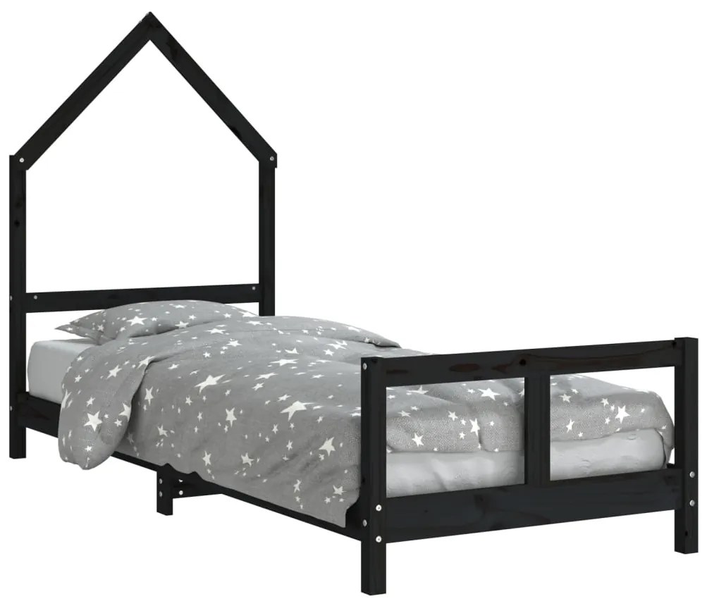 Giroletto per bambini nero 80x200 cm in legno massello di pino