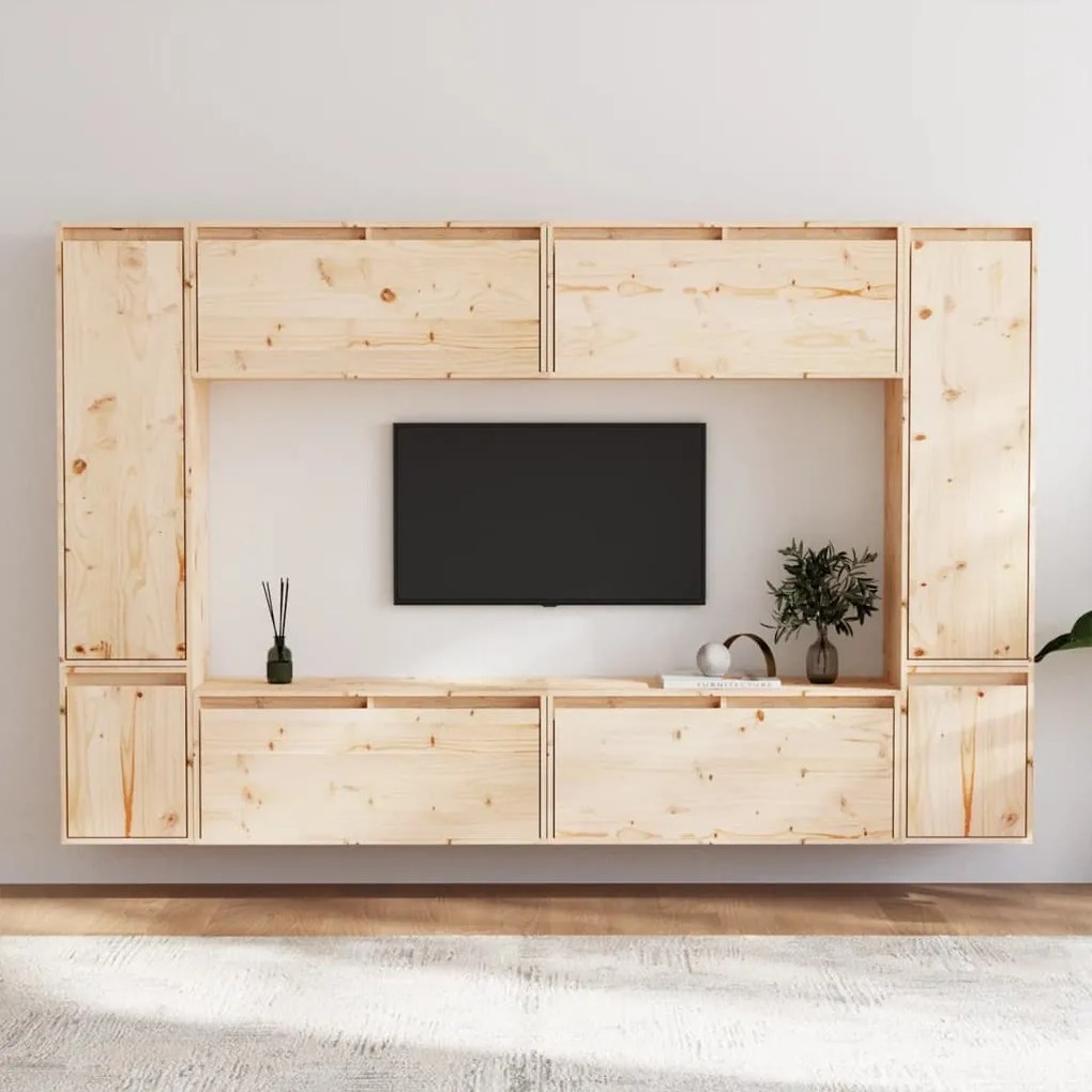 Mobili Tv 8 Pz İn Legno Massello Di Pino /