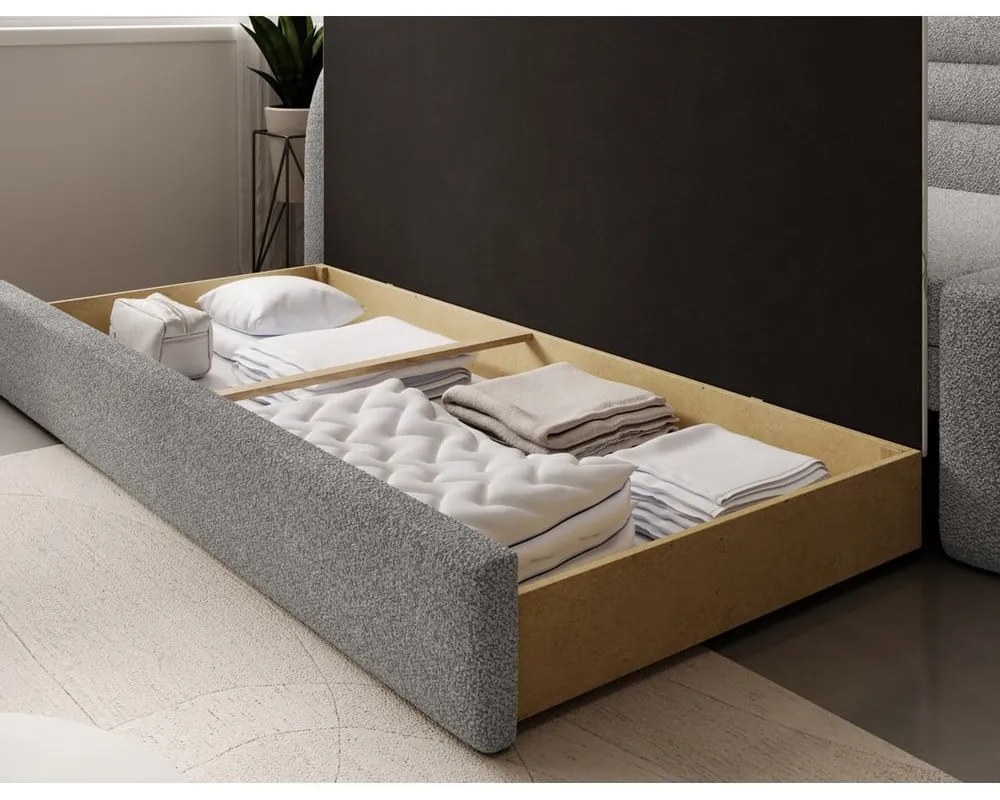 Divano grigio allungabile/con contenitore con penisola a sinistra e rivestimento in bouclé 223 cm Fabillo – ELTAP